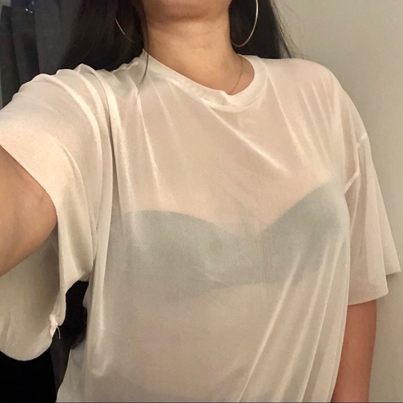 oversized white mesh top